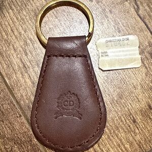 Christian Dior Brown Leather Key Holder with Gold Ring